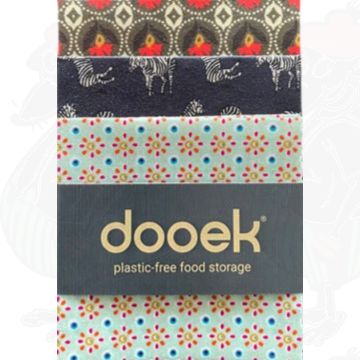 3-pack | Beeswax Wrap Mix - brave flowers mint/zebra indigo/abstract olive green- Cheese Wrap - Dooek | 20x20 * 25x25 * 30x30 cm